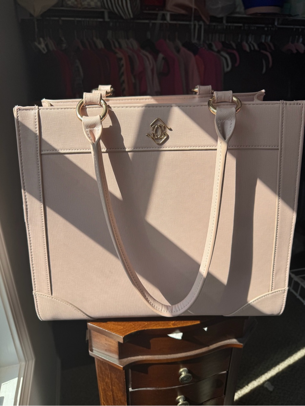 Chic Blush Everly 2.0 Structured Tote Backpack with Gold Hardware